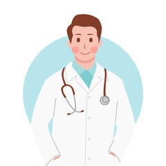 Fototapeta premium Cute male doctor illustration. Man smiling portrait with uniform