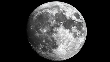 Black and white detailed close-up of the full moon