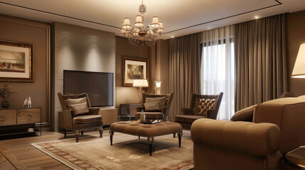 living room in brown mocha mousse