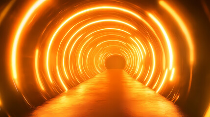 Naklejka premium Abstract glowing orange neon light tunnel. Luminous Infinite Corridor. Illustration