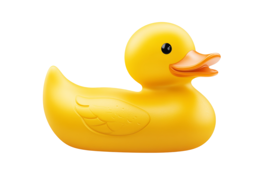 Bright yellow rubber duck in playful position