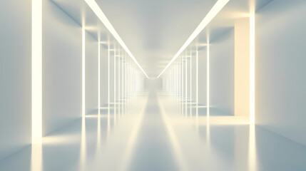 Obraz premium Futuristic hallway with endless perspective and white lighting. Luminous Infinite Corridor. Illustration