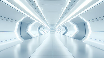 Obraz premium Futuristic hallway with endless perspective and white lighting. Luminous Infinite Corridor. Illustration