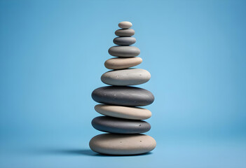 Fototapeta premium Balanced Stone Pile . Rocks balancing on one another. Concept of balance, zen, calm, wellness, meditation, spirituality. 