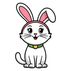 Fototapeta premium Adorable Cartoon Bunny Sitting with Cheerful Headband and Whiskers in Spring Celebration Illustration