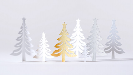 Fototapeta premium gold silver and white paper christmas trees on white background
