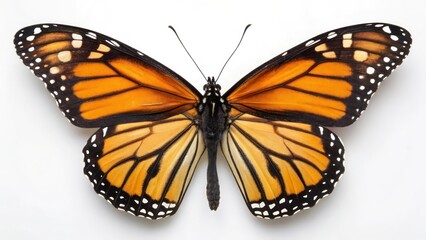 Fototapeta premium Vibrant Close-Up of an Elegant Monarch Butterfly with Intricate Patterns and Graceful Wings on White Background