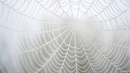 Glistening Dewdrops on Delicate Cobwebs in Morning Light