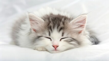 Adorable Tiny White Kitten Peacefully Sleeping in Cozy Relaxing Space