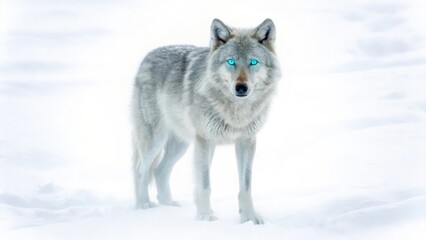 Fototapeta premium Majestic Arctic Wolf in Snowy Landscape with Intense Gaze and Powerful Presence
