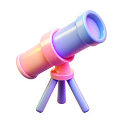 Colorful standing telescope icon for astronomy and space exploration design, png isolated on transparent background