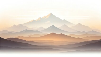 Obraz premium Golden Sunrise Over Misty Mountains Tranquil and Scenic Landscape Illustration