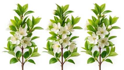 Obraz premium Set of Delicate Blossoms and Greenery on White Background