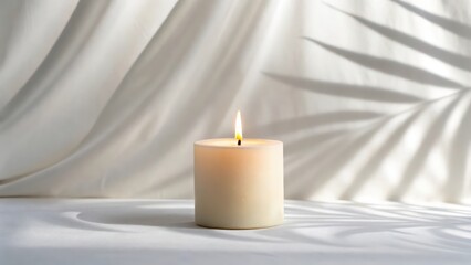 Serene Candle Flame with Soft Shadows and Natural Elements for Relaxation and Wellness