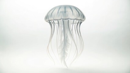 Delicate White Jellyfish Floating on a White Studio Background
