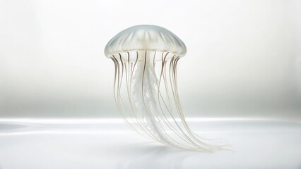 Delicate White Jellyfish Floating on a White Studio Background
