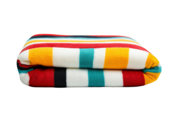 Colorful striped blanket neatly folded for display