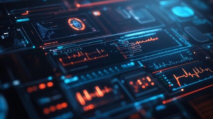 Obraz premium Futuristic Digital Interface with Data Visualization and Charts