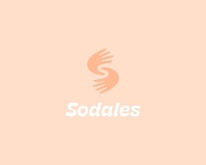 Fototapeta premium Abstract letter S from hands logo. Universal friendship care symbol. Vector illustration.