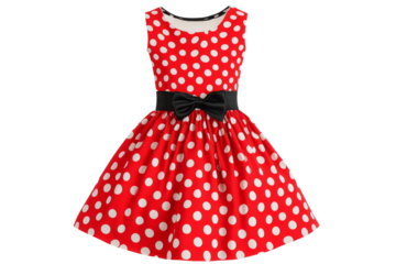 Red polka dot dress with black bow design