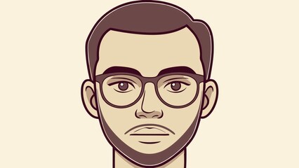 Modern Cartoon Portrait of a Confident Man with Glasses and Beard in Minimalist Vector Style Illustration