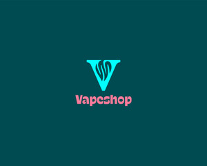 Creative letter V with smoke inside logo. Abstract fire vape shop sign. Vector illustration.