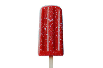 Bright red popsicle on a wooden stick in summer
