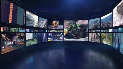 Video wall showing varied content in a curved room