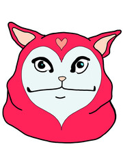 Ilustración de gato serio con rostro de corazon, gato rojo, png, imagen sin fondo y completa