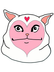 Ilustración de gato serio con rostro de corazon, gato blanco, png, imagen sin fondo y completa