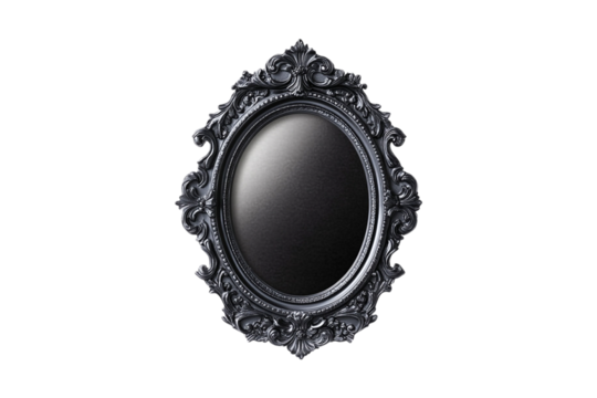 Ornate Black Oval Mirror Dark Background Gothic Style