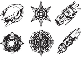 Set of minimalistic futuristic elements. Hand drawn vector illustration
