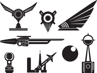 Set of minimalistic futuristic elements. Hand drawn vector illustration
