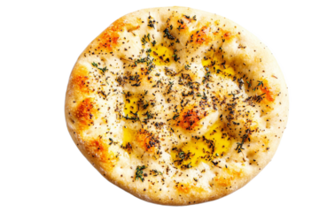 Freshly baked flatbread topped with herbs and oil