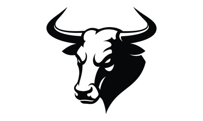 Bull head silhouette vector illustration, Detailed artwork, Mascot logo design, Simple shape for logo design, emblem, symbol, sign, badge, label, stamp. Minimalist design, isolated on white background