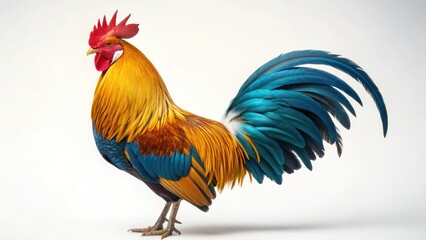 Fototapeta premium Vibrant Rooster in Colorful Plumage on White Background