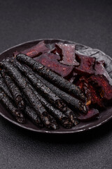 Horse meat sausage with salt, spices and herbs