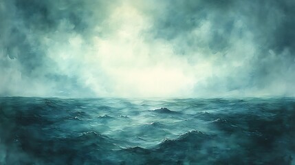Fototapeta premium Stormy sea landscape, dramatic light, tranquil scene, artistic illustration, digital painting