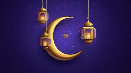Enchanted Golden Lantern Hanging from a Crescent Moon: Magical Night Sky, Celestial Fantasy, Dreamlike Illumination, Mystical Atmosphere, Spiritual   