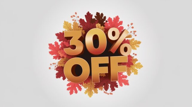 30% off autumn sale with colorful leaves and bold text