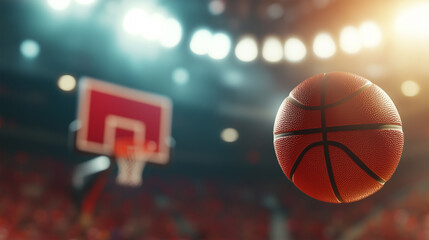 Obraz premium Basketball in motion during an indoor game showcasing skill and excitement at a sports arena