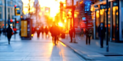 Obraz premium facial recognition scans in public city street 