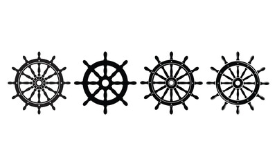 Fototapeta premium Set of silhouettes ship wheels vector Illustration, Detailed artwork, Minimalist design, isolated on white background. Simple shape for logo design, emblem, symbol, sign, badge, label, stamp