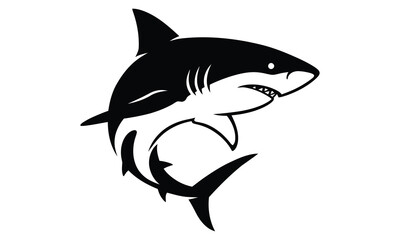 Shark silhouette vector illustration, Detailed artwork, Mascot logo design, Simple shape for logo design, emblem, symbol, sign, badge, label, stamp. Minimalist design, isolated on white background