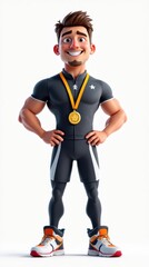 A 3D cartoon-style character of an Olympic athlete, designed with vibrant and professional colors to appeal to a business audience