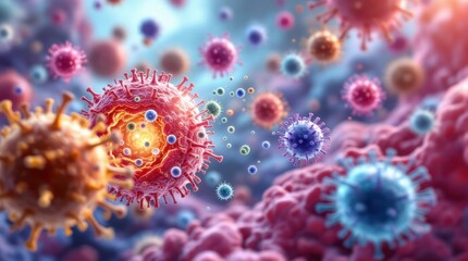 A highly detailed 3D medical animation depicting the immune response as white blood cells (leukocytes) aggressively attack invading pathogens