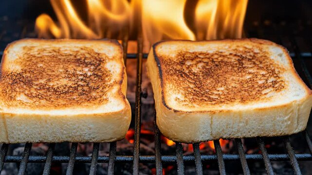 Toasting bread over an open flame, creating a crispy and smoky flavor just in time for breakfast