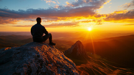 Obraz premium A moment of clarity at sunset in a golden valley