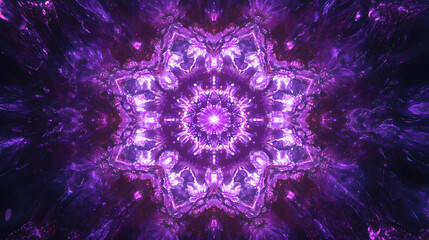 Fototapeta premium Abstract purple fractal flower design, glowing mandala, dark background, digital art, website background. Mystical Neon Fractals. Illustration