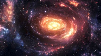 Fototapeta premium Cosmic mandala: vibrant galaxy pattern with swirling fractals. Mystical Neon Fractals. Illustration